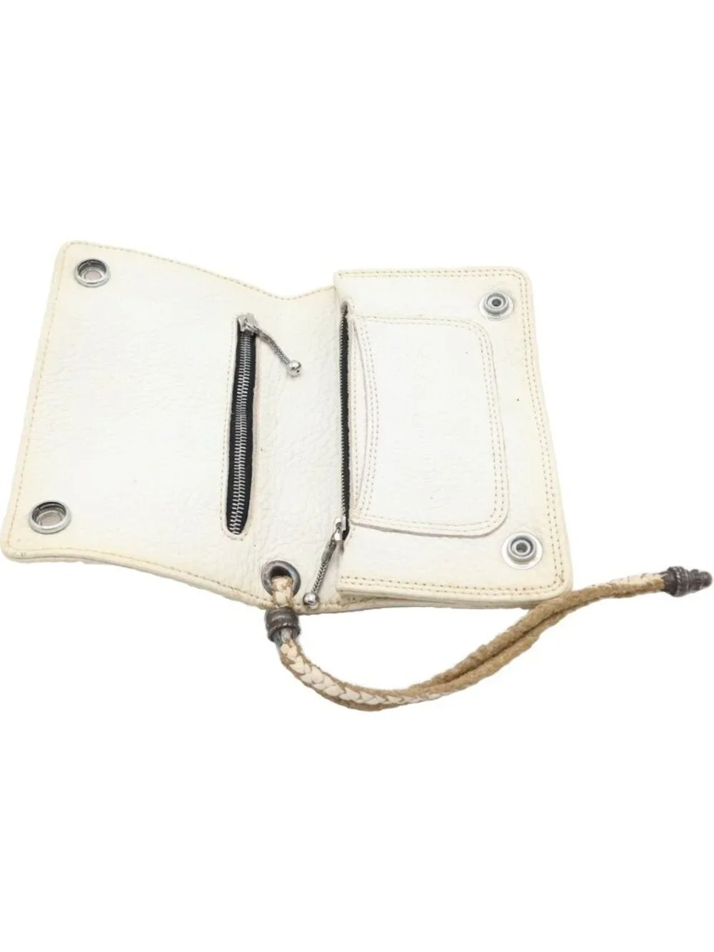 Chrome Hearts Strap 2 Zip Cross Ball Button Leather Wallet White